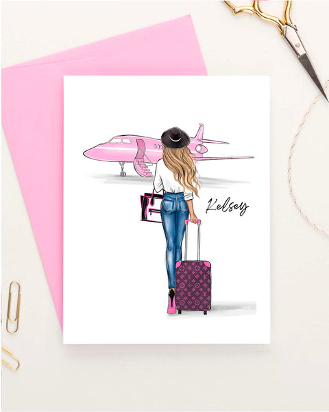 Pink airplane greeting card fashion illustration