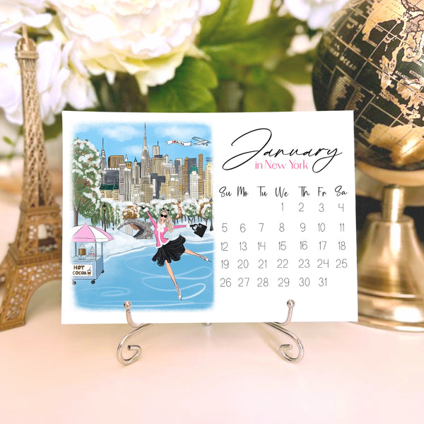 2025 Travel Calendar - Fashion Illustration Desk Mini Calendar