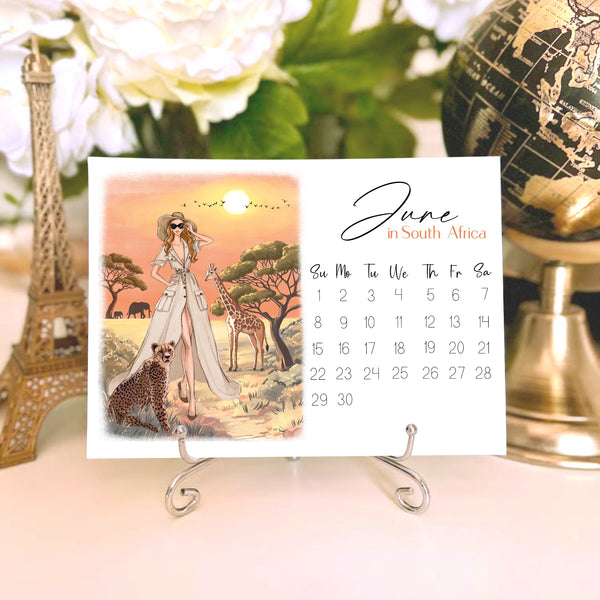 2025 Travel Calendar - Fashion Illustration Desk Mini Calendar