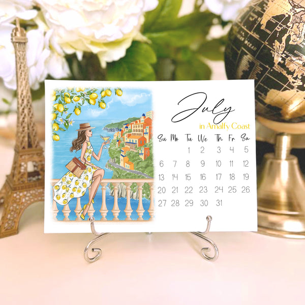 2025 Travel Calendar - Fashion Illustration Desk Mini Calendar