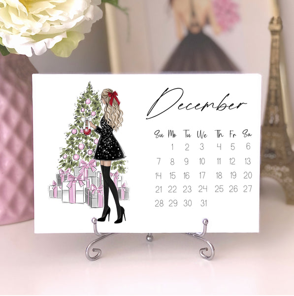 2025 Desk Calendar - Fashion Illustration Mini Calendar with stand