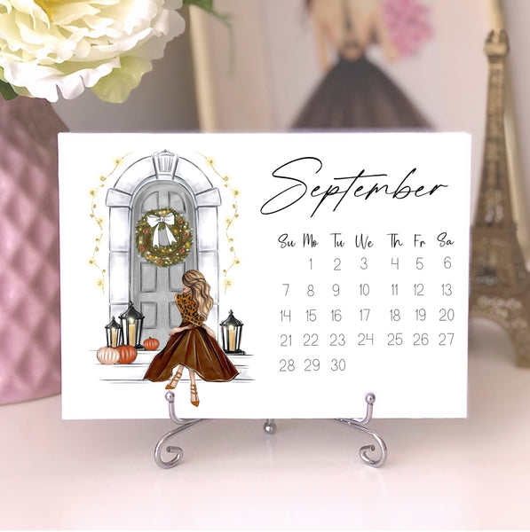 2025 Desk Calendar - Fashion Illustration Mini Calendar with stand