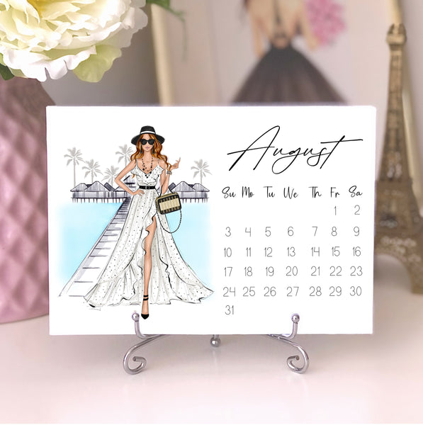 2025 Desk Calendar - Fashion Illustration Mini Calendar with stand