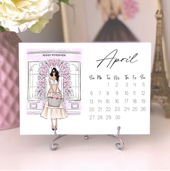 2025 Desk Calendar - Fashion Illustration Mini Calendar with stand