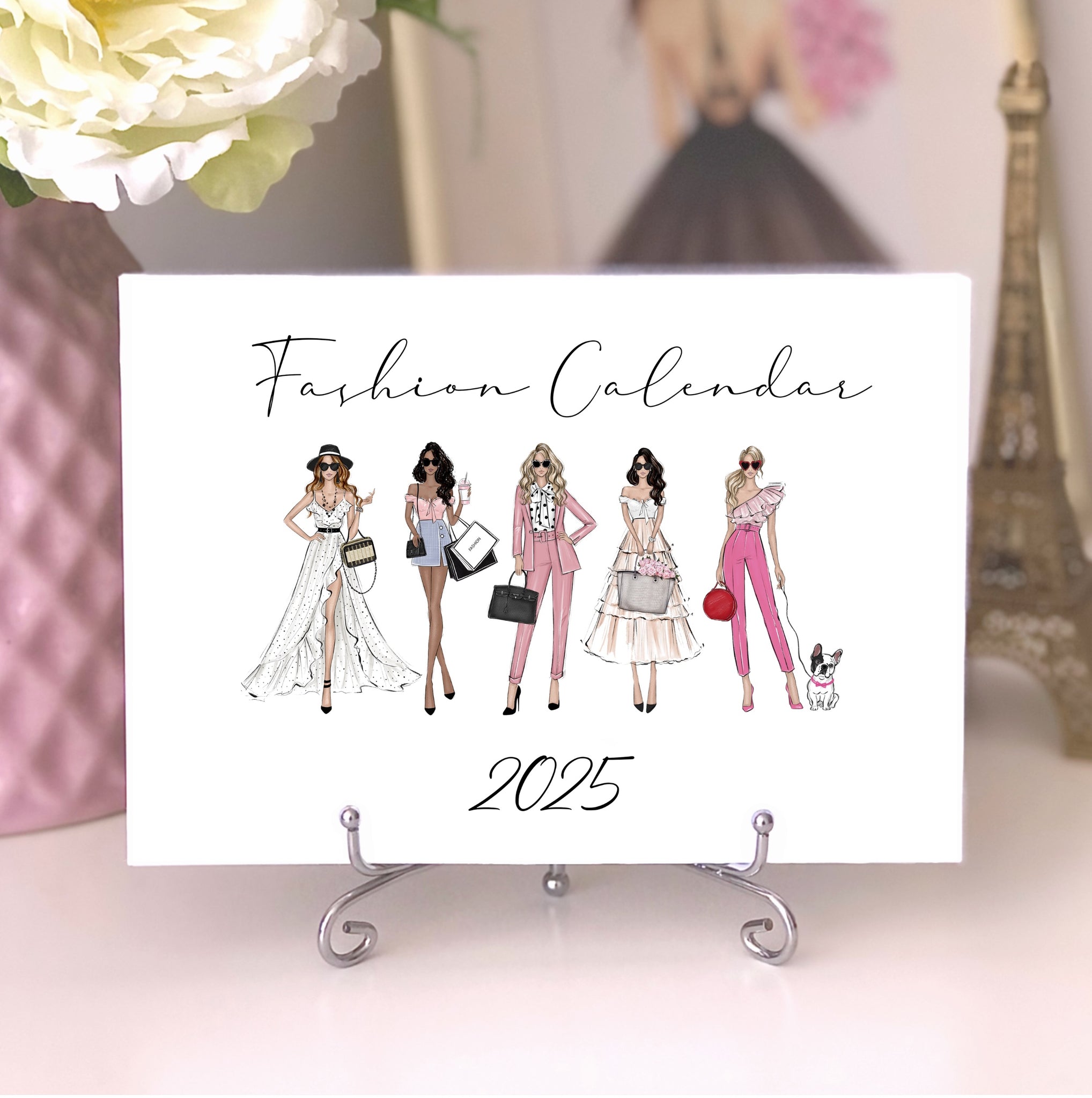 2025 Desk Calendar - Fashion Illustration Mini Calendar with stand