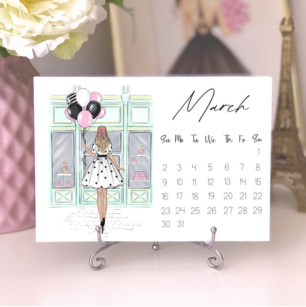 2025 Desk Calendar - Fashion Illustration Mini Calendar with stand