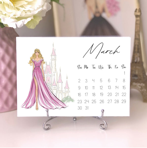 2025 Princess Calendar - Fashion Illustration Desk Mini Calendar