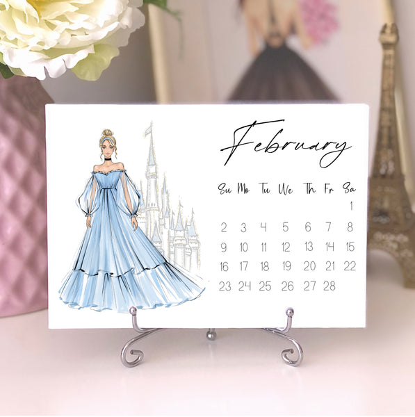 2025 Princess Calendar - Fashion Illustration Desk Mini Calendar