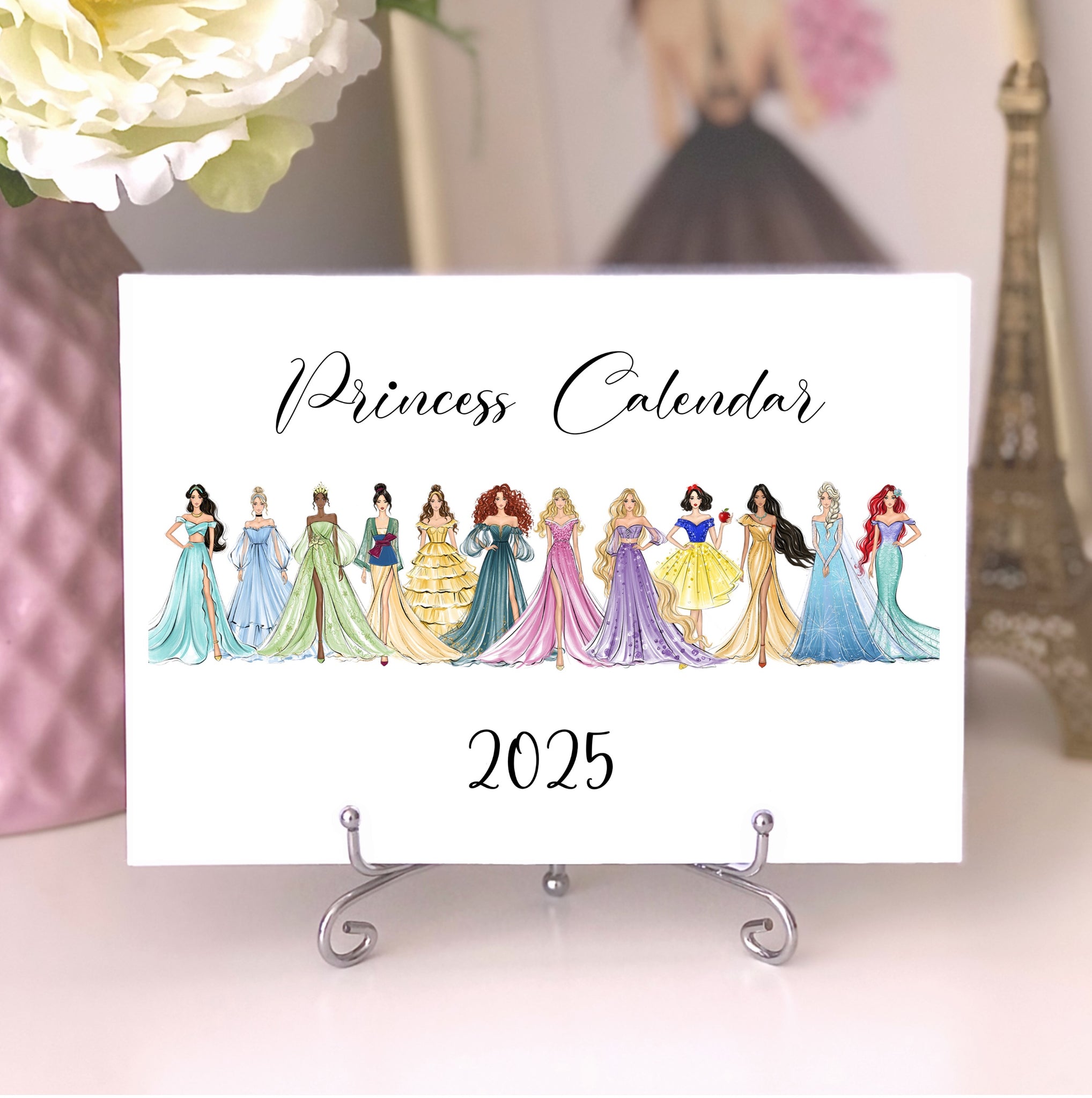 2025 Princess Calendar - Fashion Illustration Desk Mini Calendar