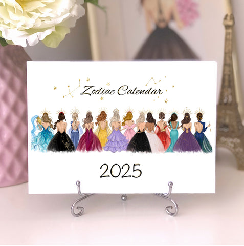 2025 Zodiac Desk Calendar - Fashion Illustration Mini Calendar