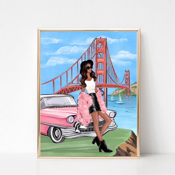 Girl in San Francisco art print fashion illustration