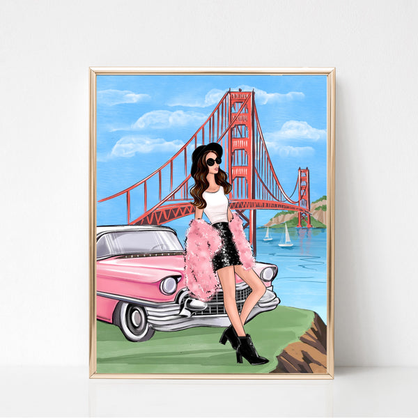 Girl in San Francisco art print fashion illustration