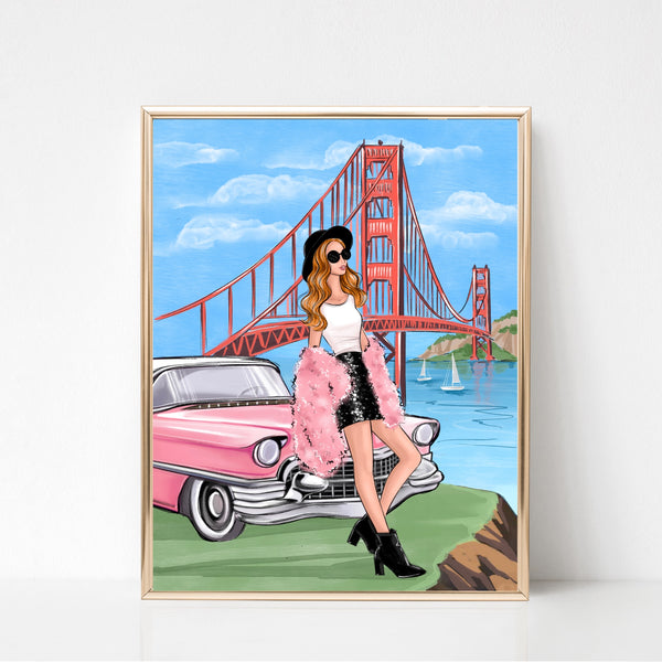 Girl in San Francisco art print fashion illustration