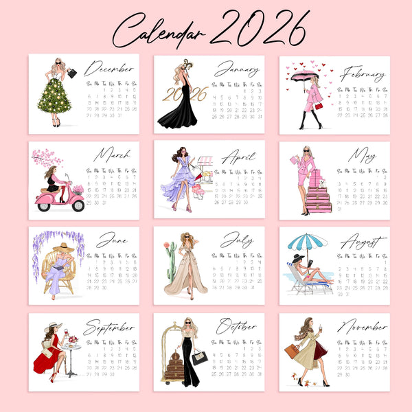 2026 Desk Calendar - Fashion Illustration Mini Calendar