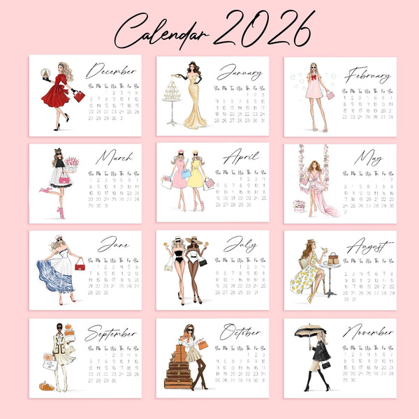 2026 Desk Calendar - Fashion Illustration Mini Calendar