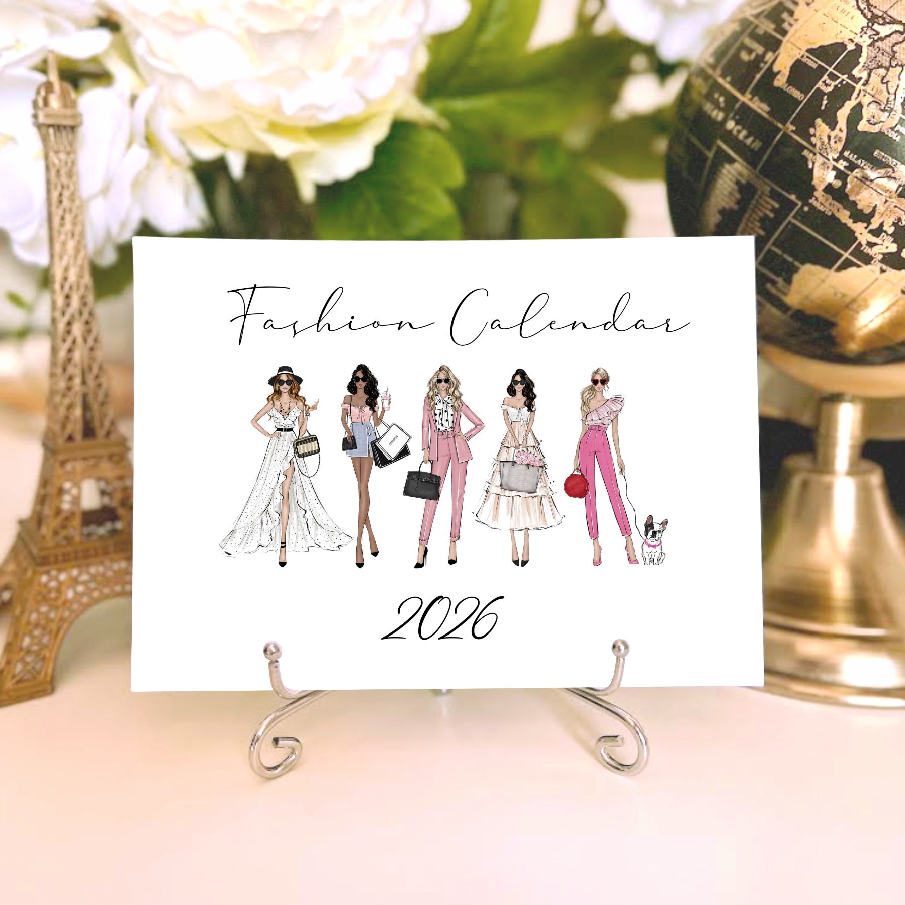 2026 Desk Calendar - Fashion Illustration Mini Calendar with stand