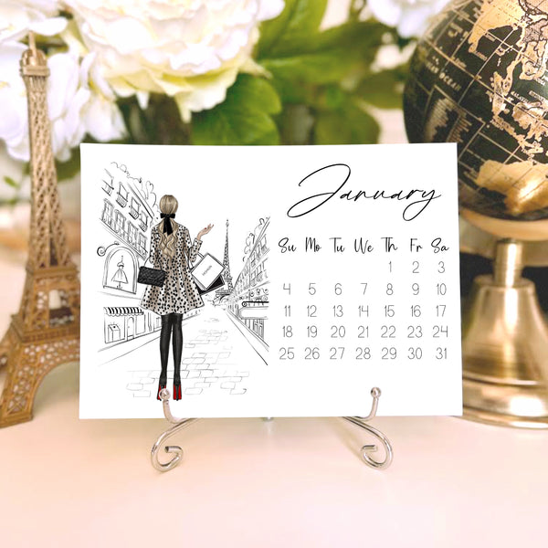 2026 Desk Calendar - Fashion Illustration Mini Calendar with stand