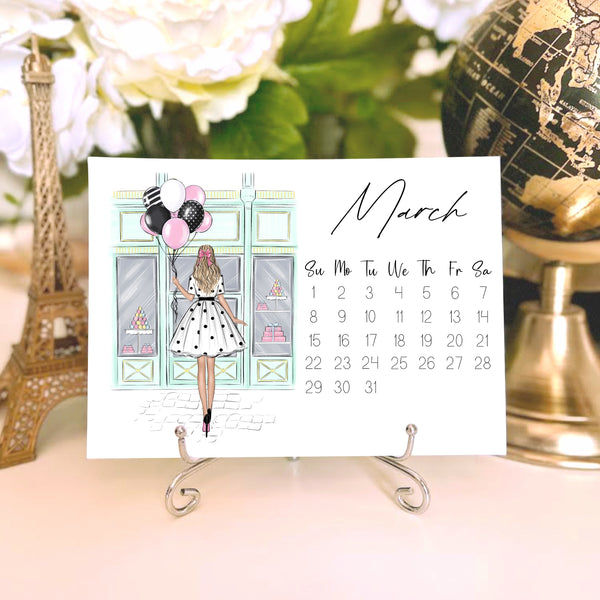 2026 Desk Calendar - Fashion Illustration Mini Calendar with stand