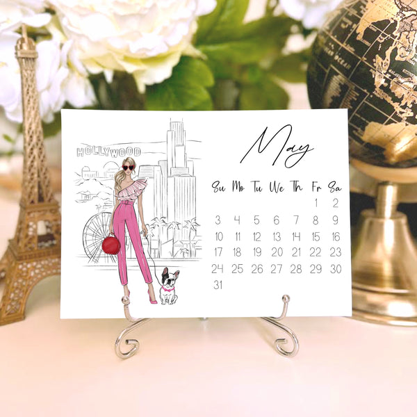 2026 Desk Calendar - Fashion Illustration Mini Calendar with stand