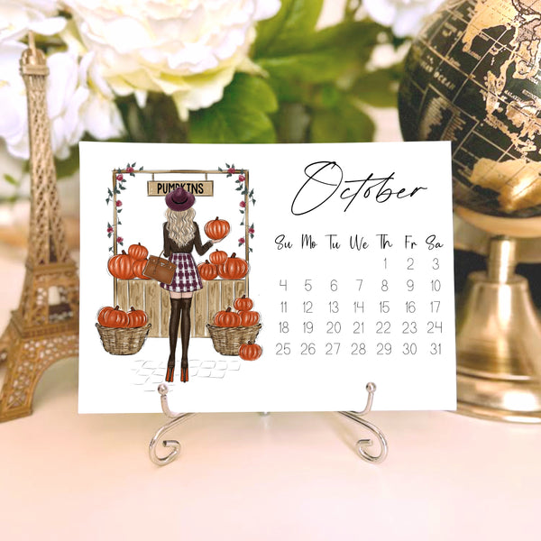 2026 Desk Calendar - Fashion Illustration Mini Calendar with stand