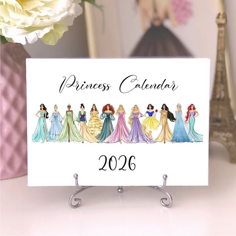 2026 Princess Calendar - Fashion Illustration Desk Mini Calendar