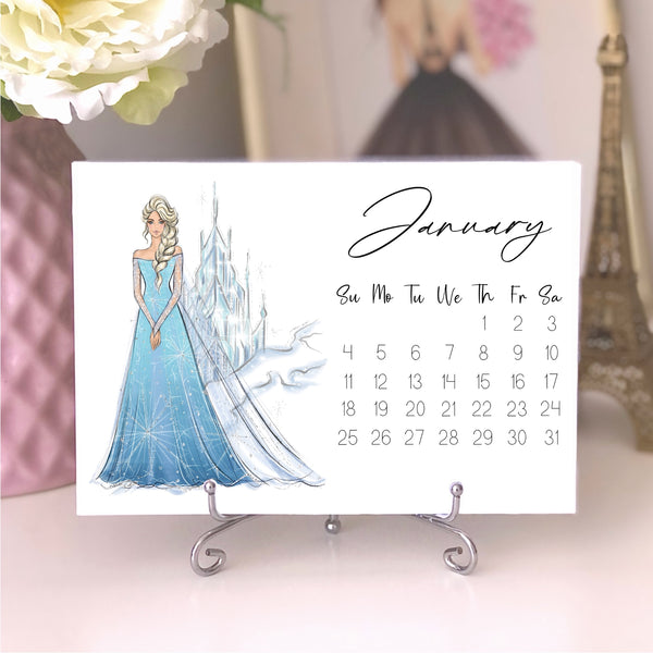 2026 Princess Calendar - Fashion Illustration Desk Mini Calendar