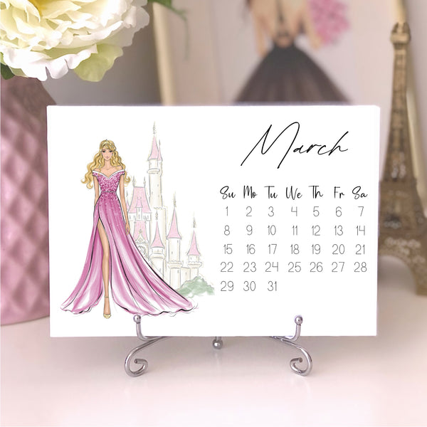 2026 Princess Calendar - Fashion Illustration Desk Mini Calendar