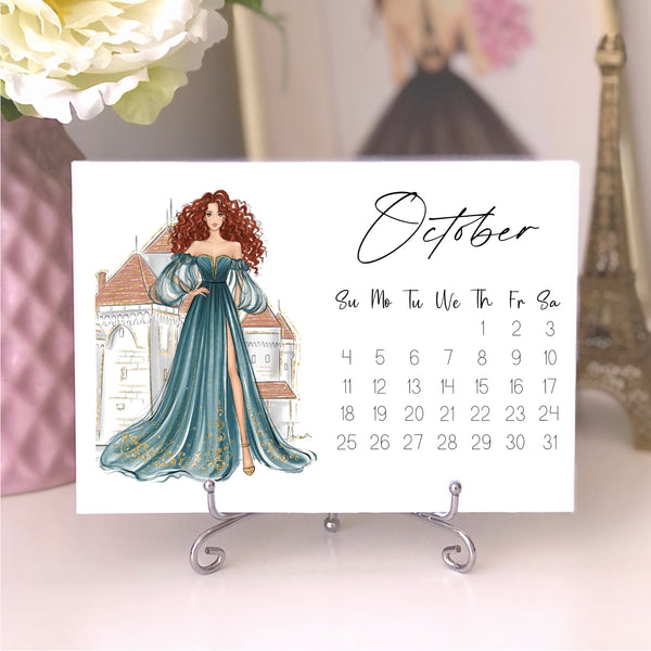 2026 Princess Calendar - Fashion Illustration Desk Mini Calendar