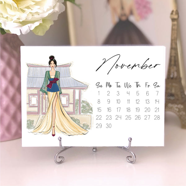 2026 Princess Calendar - Fashion Illustration Desk Mini Calendar