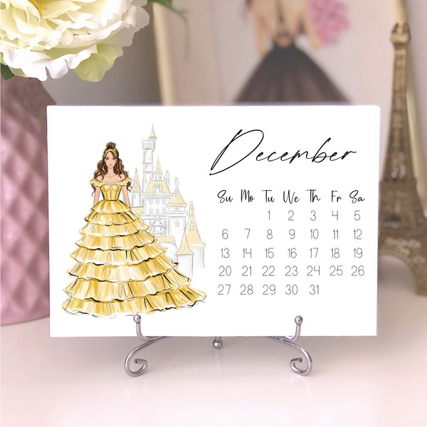 2026 Princess Calendar - Fashion Illustration Desk Mini Calendar