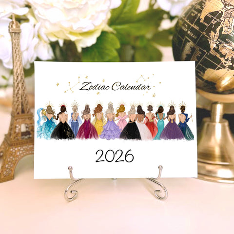 2026 Zodiac Desk Calendar - Fashion Illustration Mini Calendar
