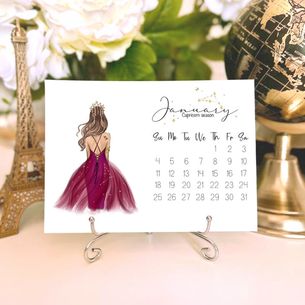 2026 Zodiac Desk Calendar - Fashion Illustration Mini Calendar
