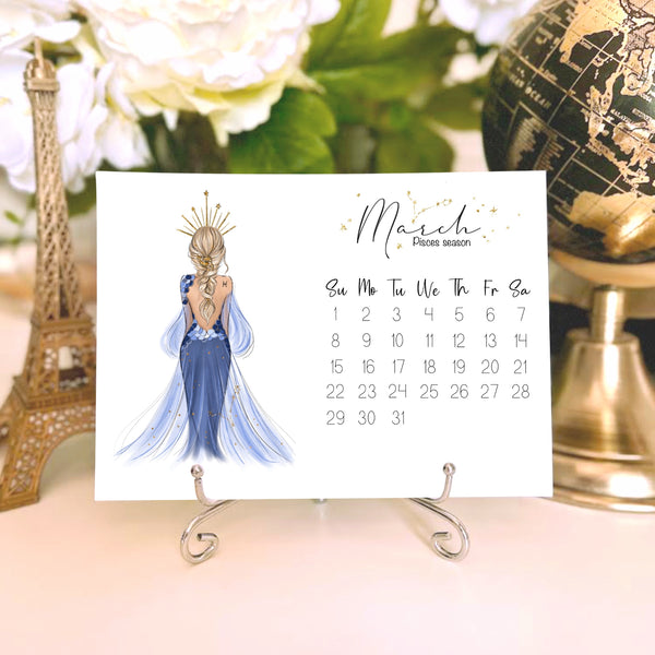2026 Zodiac Desk Calendar - Fashion Illustration Mini Calendar