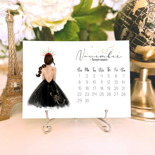 2026 Zodiac Desk Calendar - Fashion Illustration Mini Calendar