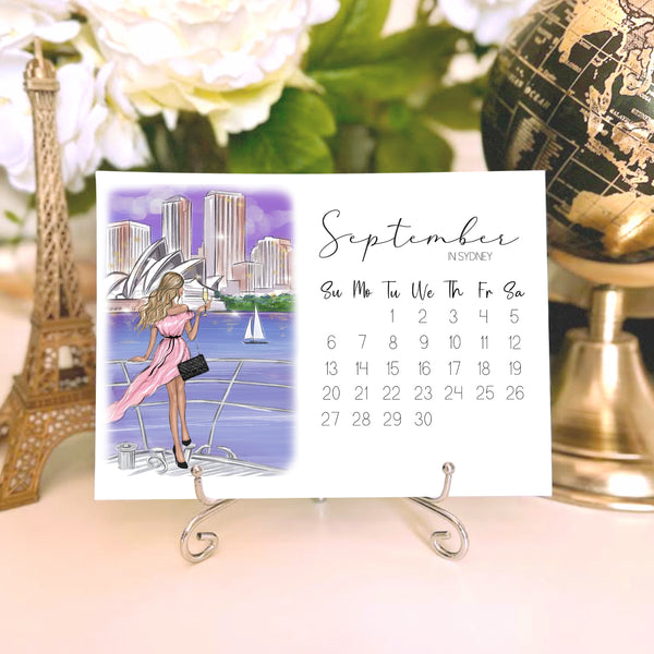 2026 Travel Calendar - Fashion Illustration Desk Mini Calendar