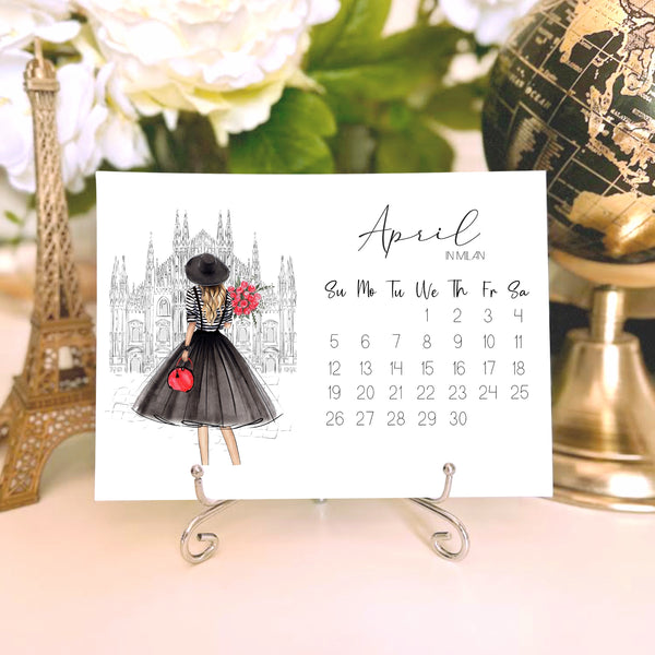 2026 Travel Calendar - Fashion Illustration Desk Mini Calendar