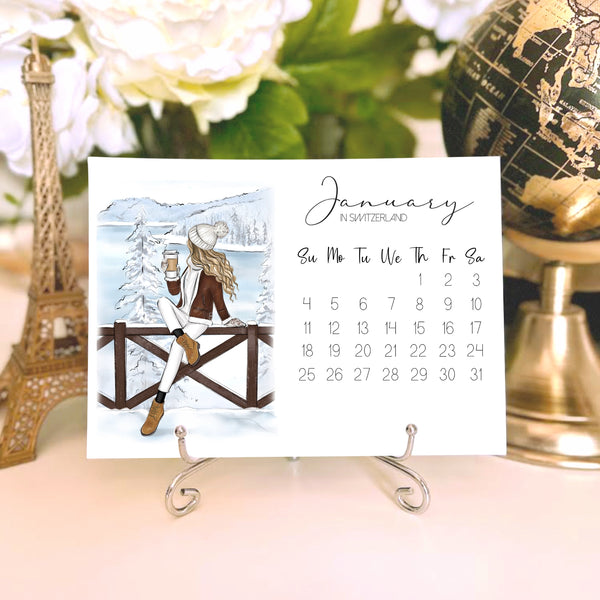 2026 Travel Calendar - Fashion Illustration Desk Mini Calendar
