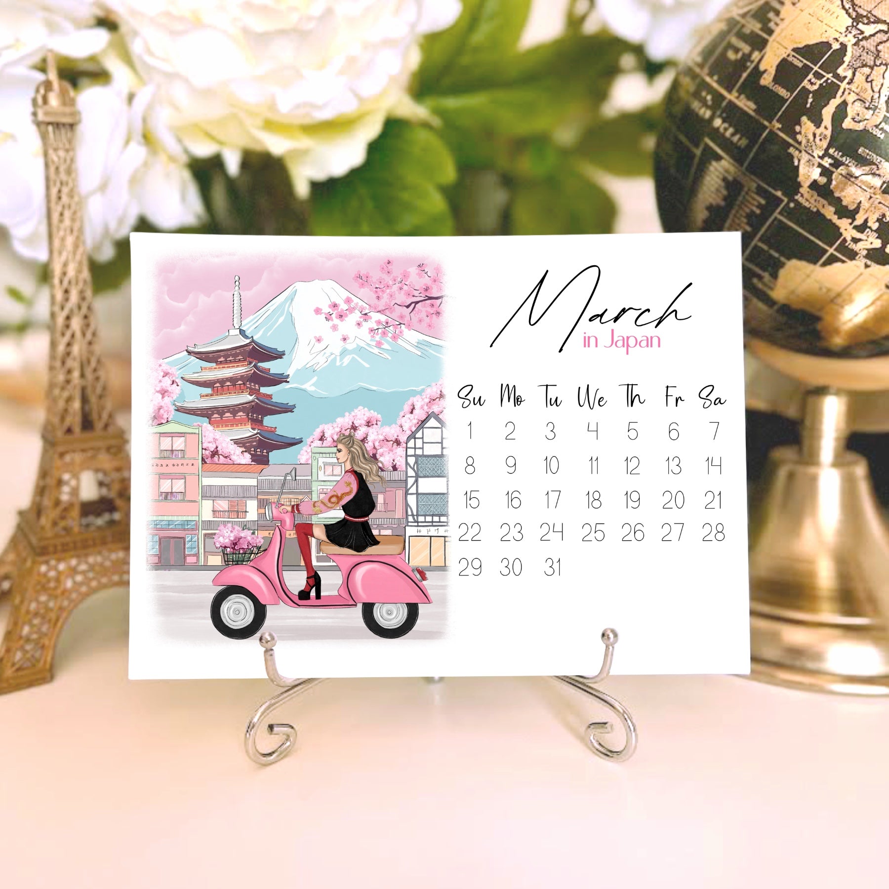 2026 Travel Calendar - Fashion Illustration Desk Mini Calendar