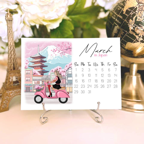 2026 Travel Calendar - Fashion Illustration Desk Mini Calendar