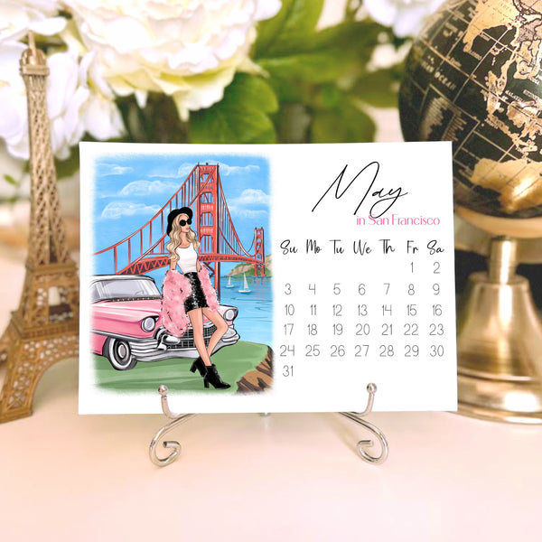 2026 Travel Calendar - Fashion Illustration Desk Mini Calendar