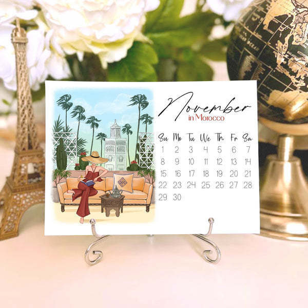 2026 Travel Calendar - Fashion Illustration Desk Mini Calendar