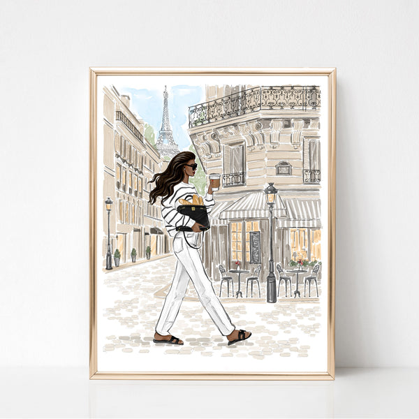 Paris Fashion Illustration Wall Art – Personalized Girl with Coffee Print
