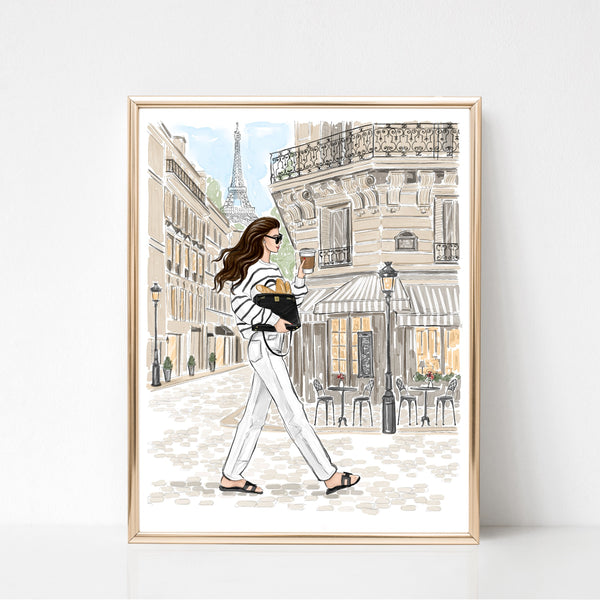 Paris Fashion Illustration Wall Art – Personalized Girl with Coffee Print