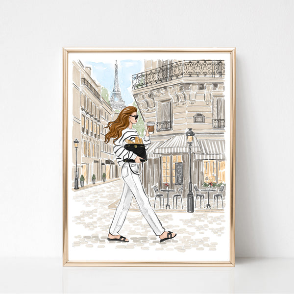 Paris Fashion Illustration Wall Art – Personalized Girl with Coffee Print