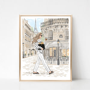 Paris Fashion Illustration Wall Art – Personalized Girl with Coffee Print