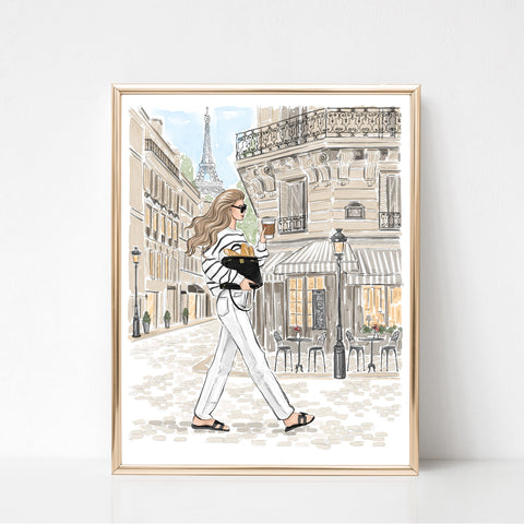 Paris Fashion Illustration Wall Art – Personalized Girl with Coffee Print