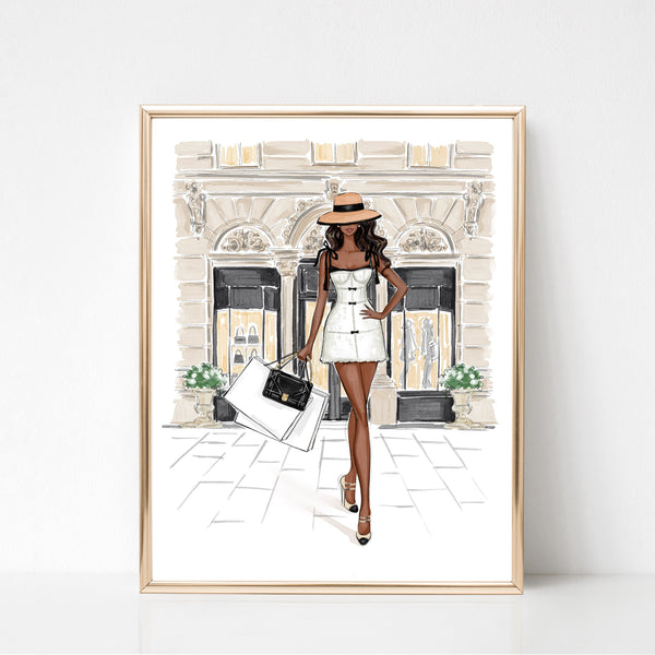 Chic Shopping Fashion Illustration Wall Art