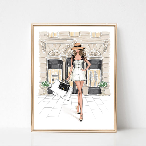 Chic Shopping Fashion Illustration Wall Art