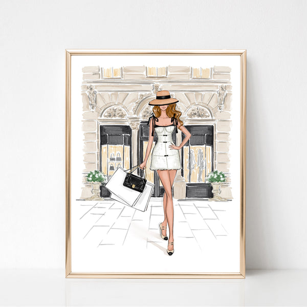 Chic Shopping Fashion Illustration Wall Art