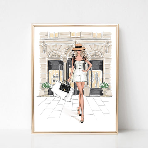 Chic Shopping Fashion Illustration Wall Art